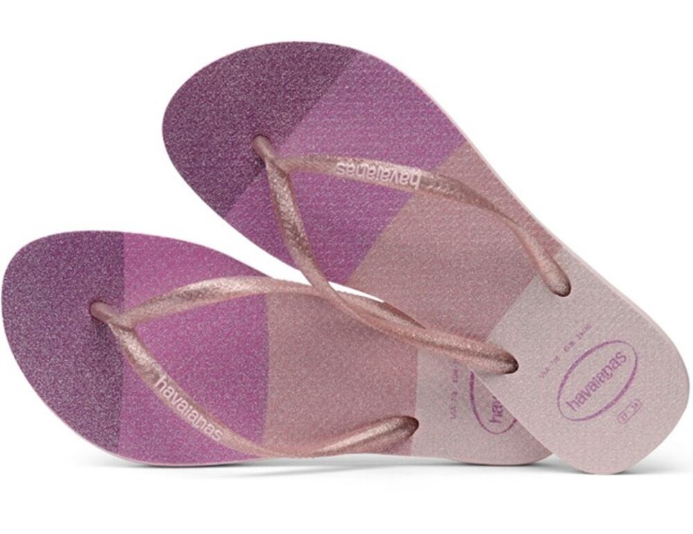 Havaianas Slim Palette Glow Flip Flops Candy Pink Ombre Glitter Womens Sze 39-40